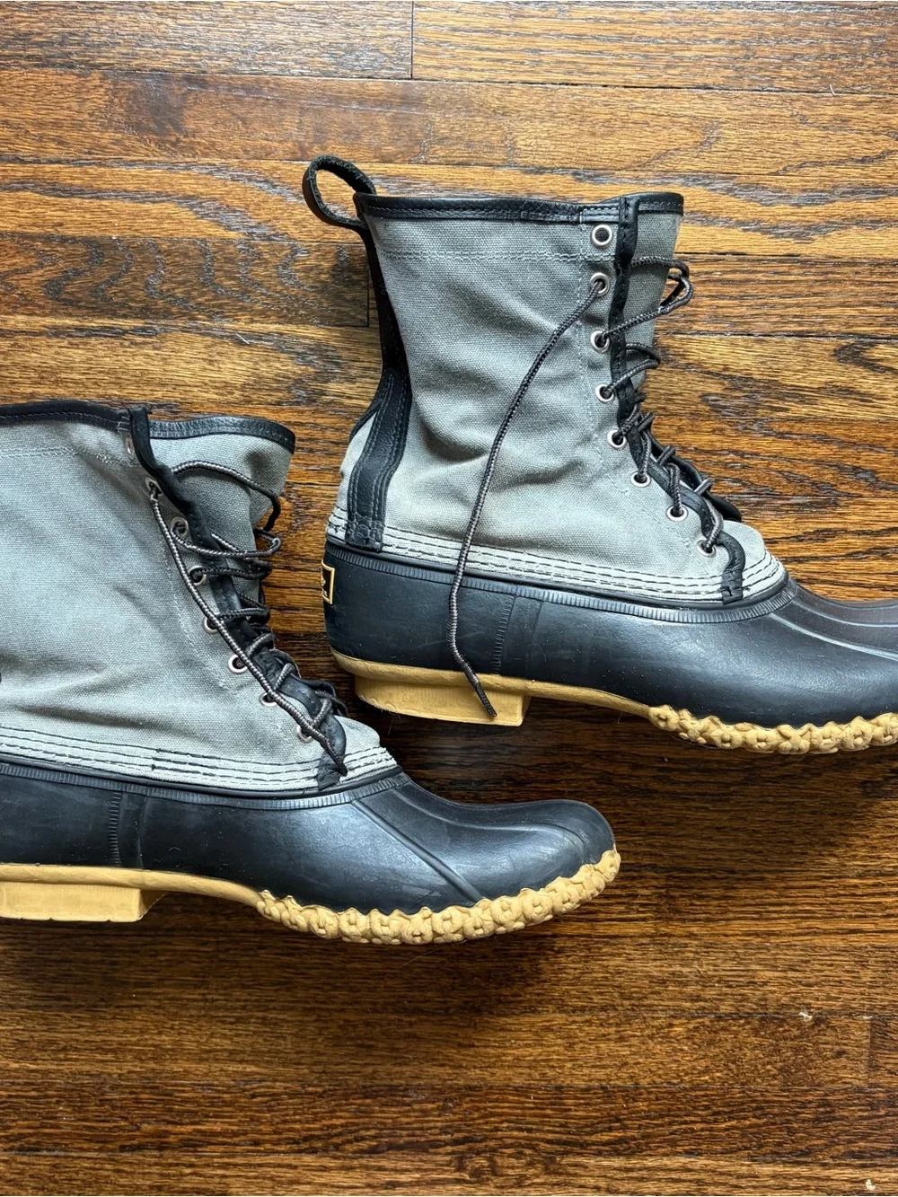 Men's L.L. Bean Maine Hunting Duck Boots Gray and Black Lace-Up